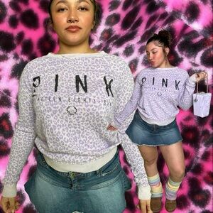 Y2k Pink Leopard Print Sweatshirt